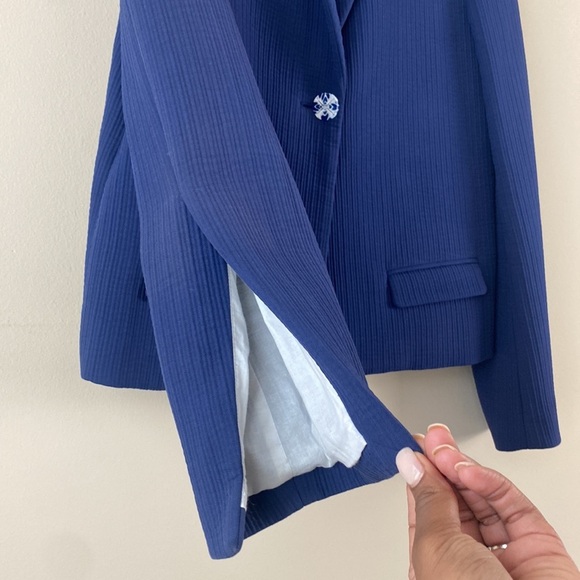 Creatures of the Wind Ribbed Navy Blue Blazer Jacket Split Bell Sleeve sz 2 - Picture 8 of 11